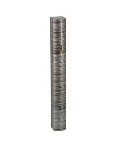 Aluminum Mezuzah 12cm-3d Metallic Gray Striped Design