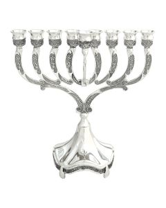Silver Plated Antique Style Menorah Floral Arches P296K